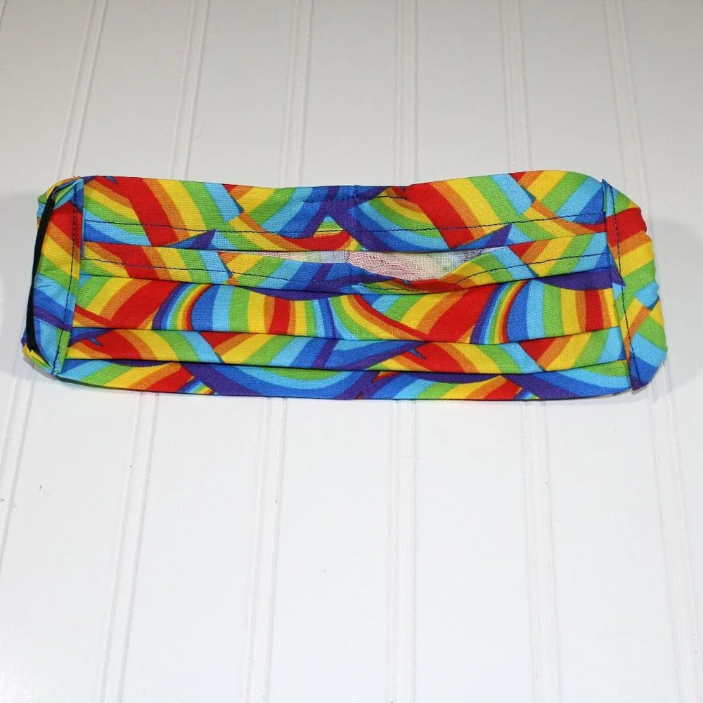 HAND CRAFTED Face Mask Rainbow Colorful Cotton LGBTQ+ - Adult - Pocket Style